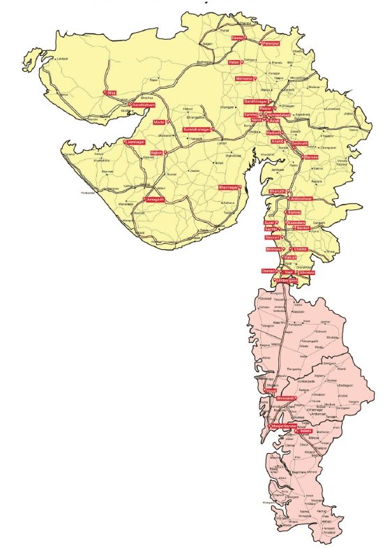 Map of SCC branches across Gujarat and Mumbai